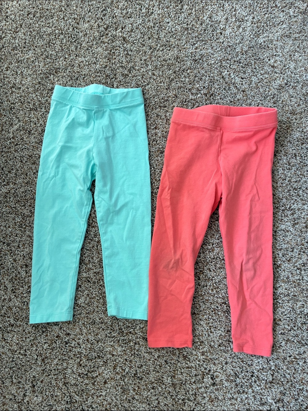 Girls' Cotton Stretch Leggings in Aqua and Coral - Comfortable Everyday Pair